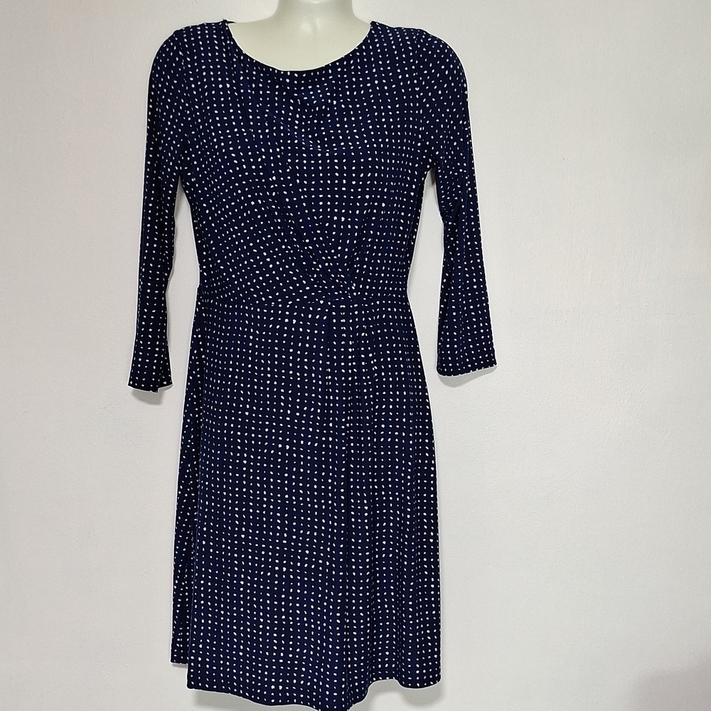 Le Lis Dress Long Sleeve Polka Dot Faux Wrap Blue